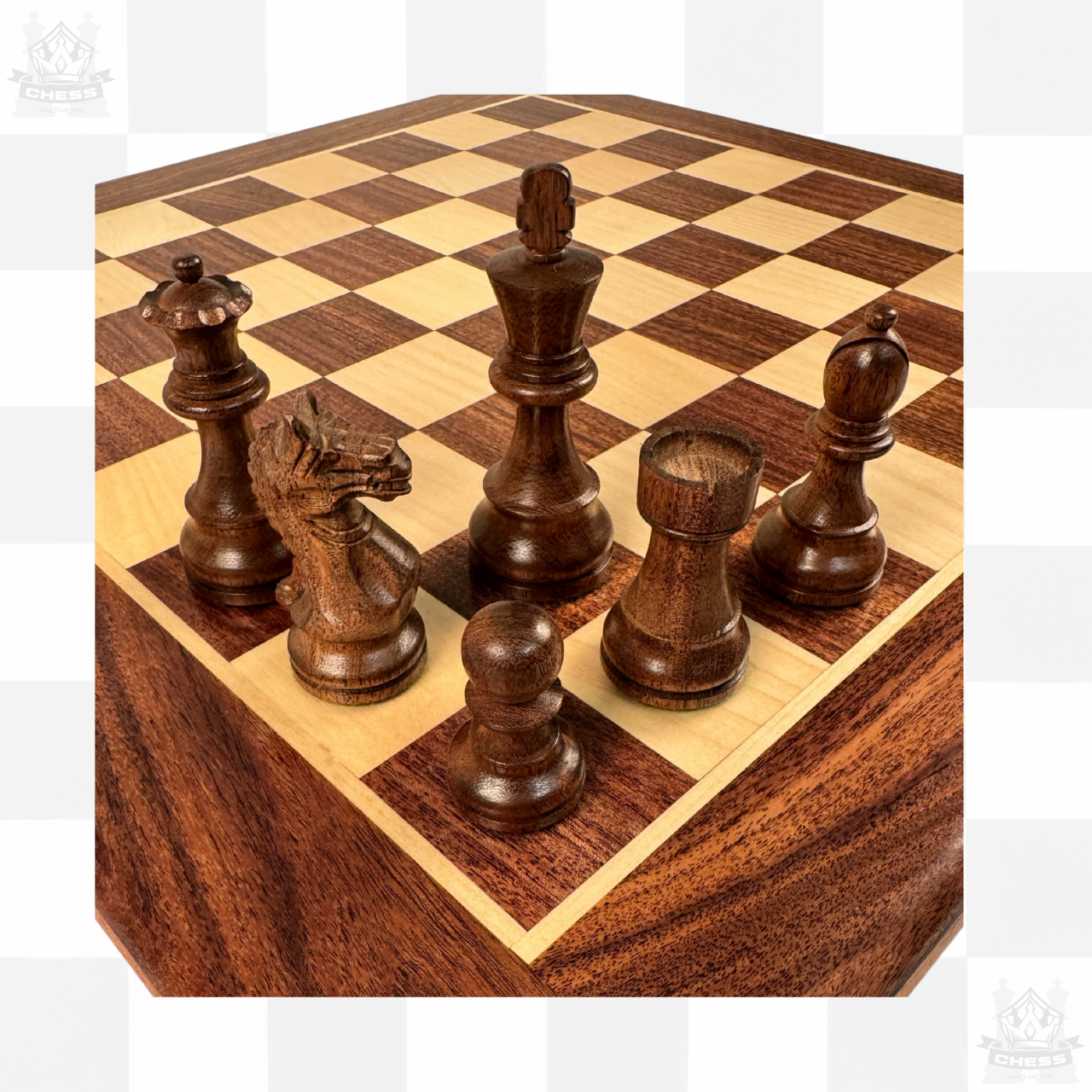 Wooden Chess Pieces 85mm Acacia and Boxwood - Chess And More. Acacia / Dark pieces