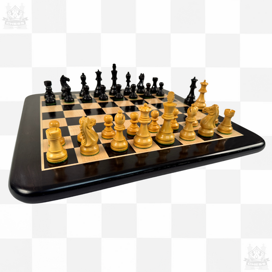 Wooden Chess pieces Ebony 85mm shown on 45cm board (sold separately)
