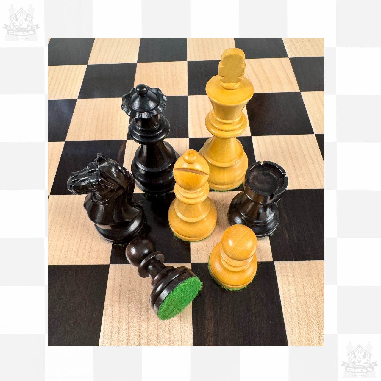 Wooden Chess Pieces 85mm Pieces Ebony and Boxwood - Chess And More Australia