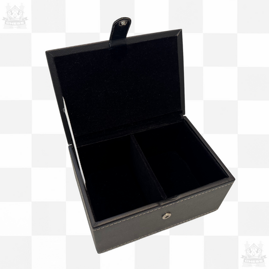 Black Leatherette Chessmen Storage Box open – Chess And More