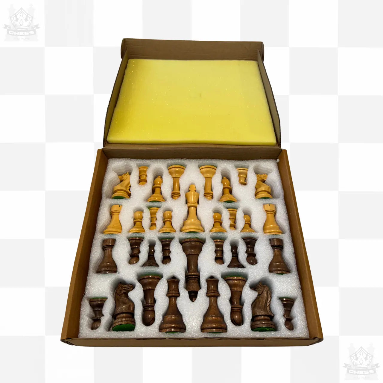 Wooden Chess Pieces 85mm Acacia and Boxwood - Chess And More pieces in box