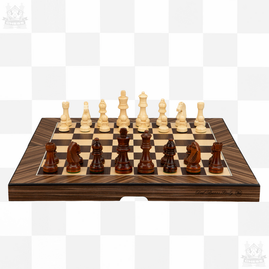 Dal Rossi 38cm Palisander Boxwood Finish Folding Travel Chess Set
