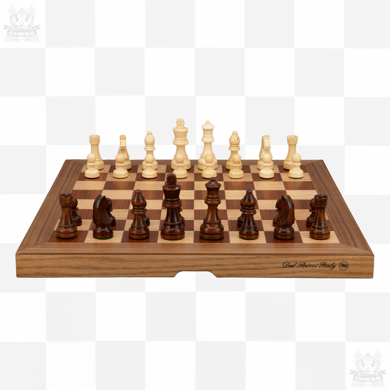Dal Rossi 38cm Walnut Boxwood Finish Folding Chess Set