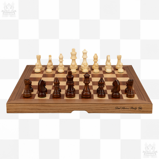 Dal Rossi 38cm Walnut Boxwood Finish Folding Chess Set