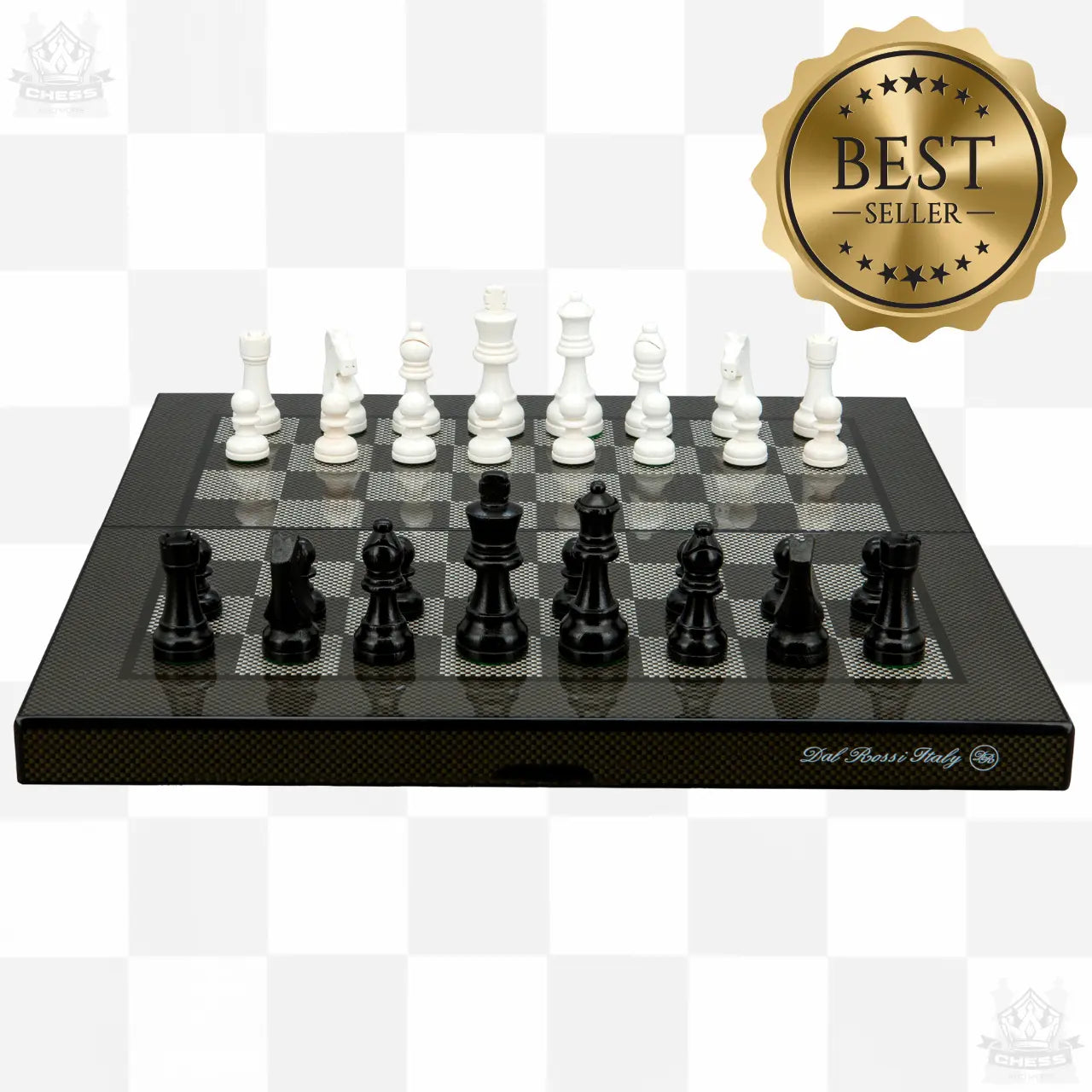 Dal Rossi 16" / 38cm Carbon Fibre Finish Folding Chess Set Dal Rossi