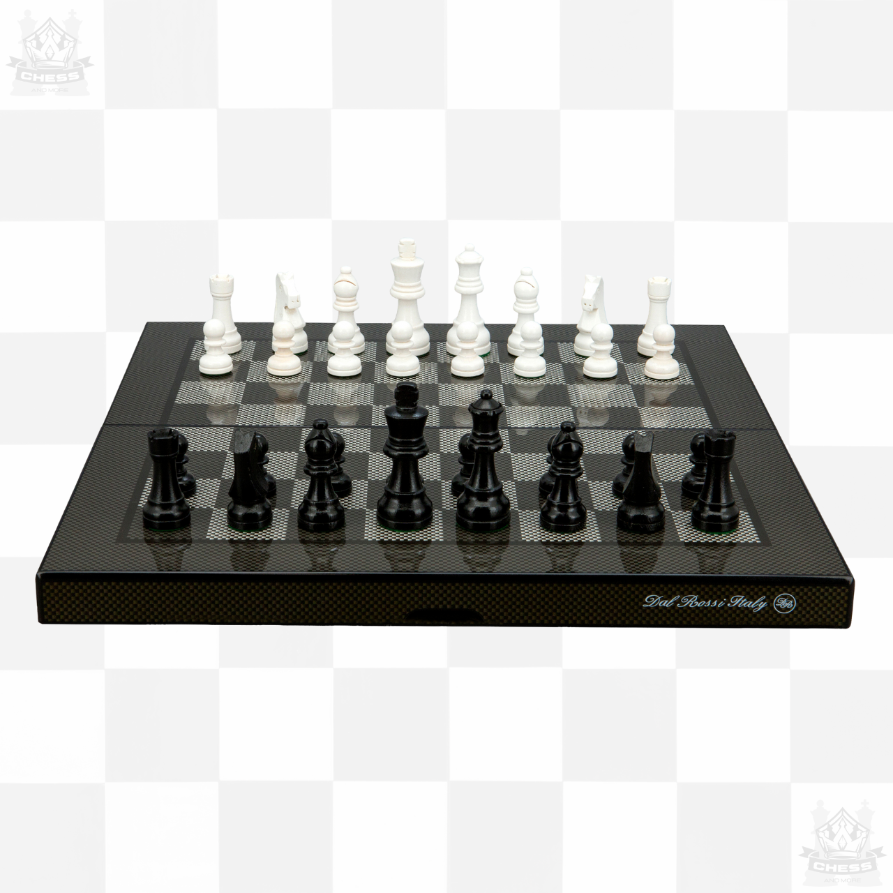 Folding Chess Set 16" / 38cm Carbon Fibre Finish Dal Rossi