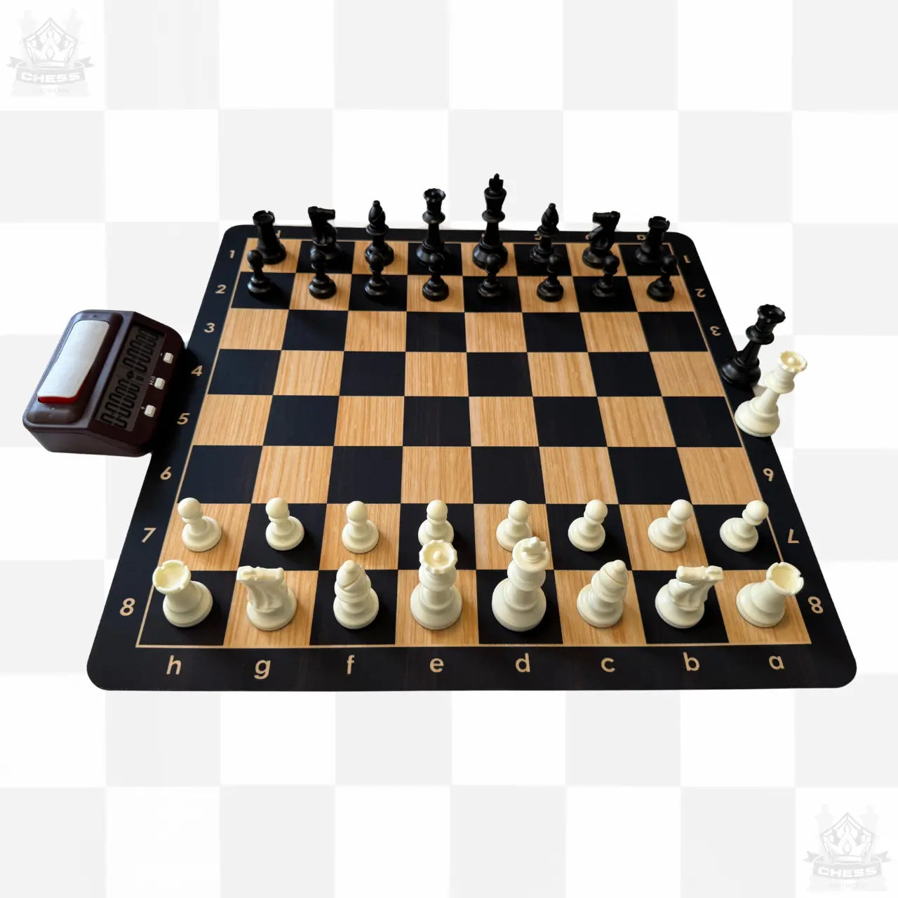 2-in-1 Tournament Chess & Checkers Set with Digital Chess Clock – Premium Game Bundle - Chess And More set from the front