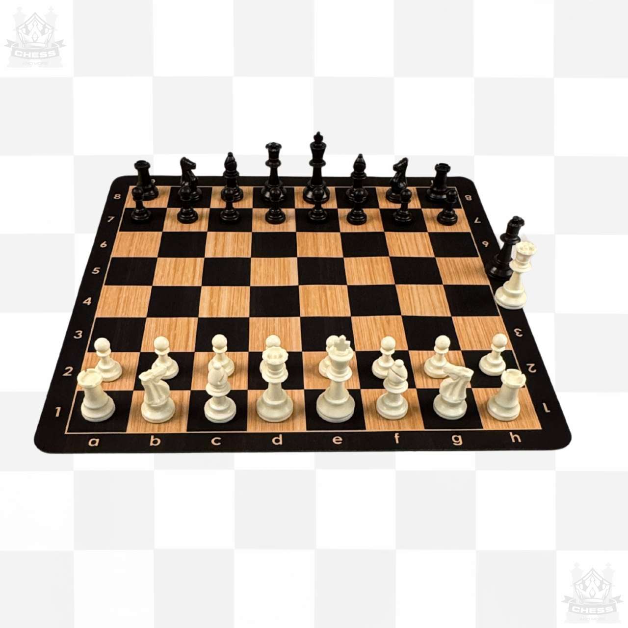 Premium Tournament Chess Set with Clock and Checkers - Chess And More woodgrain board chess