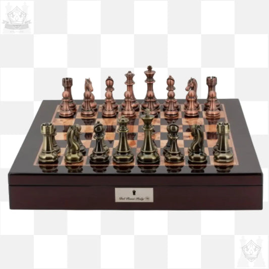 Dal Rossi 50cm Chess Set with Mahogany Storage Board and Bronze / Copper pieces Dal Rossi