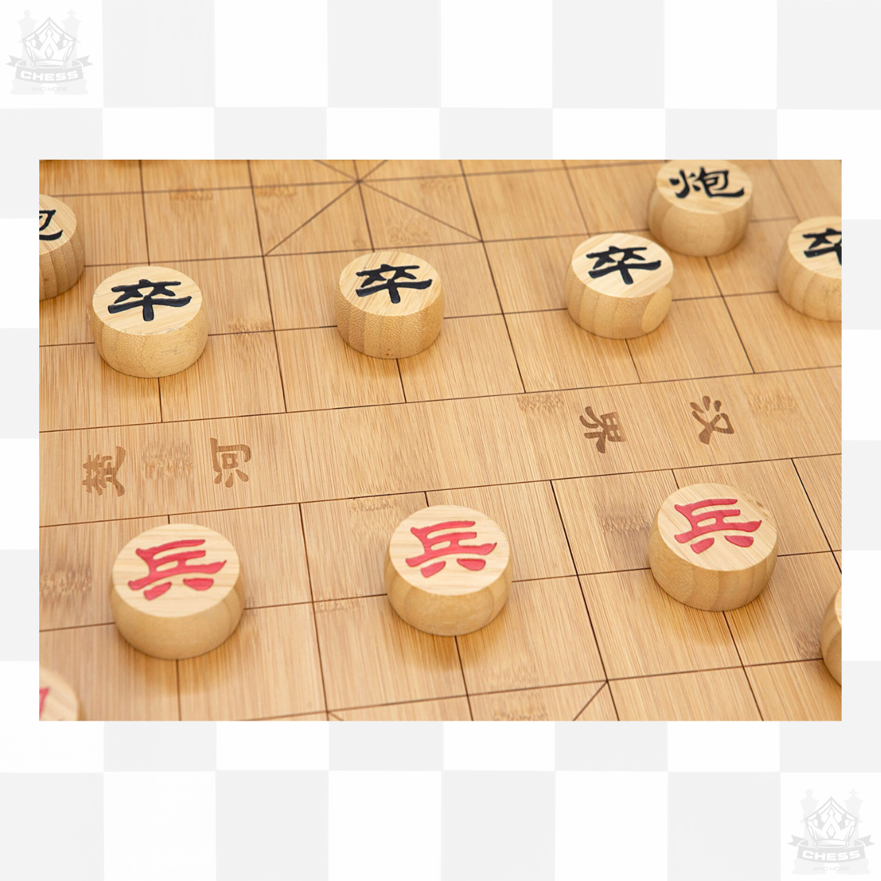 Dal Rossi Bamboo Chinese Chess Set 48cm closeup - Chess And More Australia