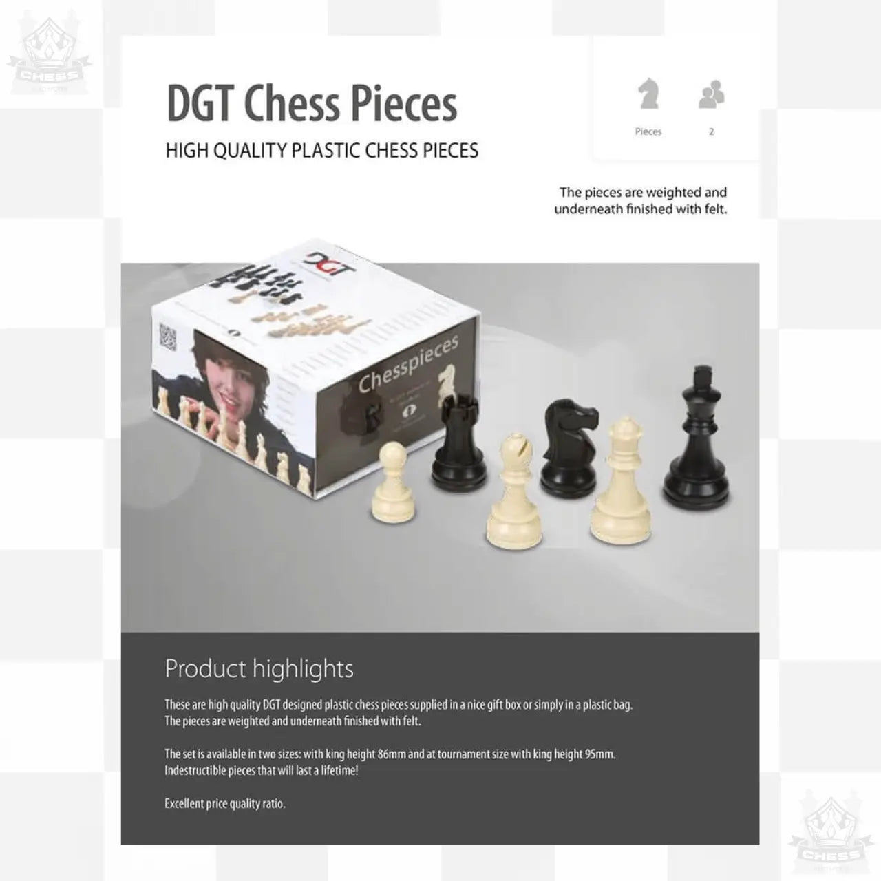 DGT Tournament Chess Pieces 95mm King height - Chess And More