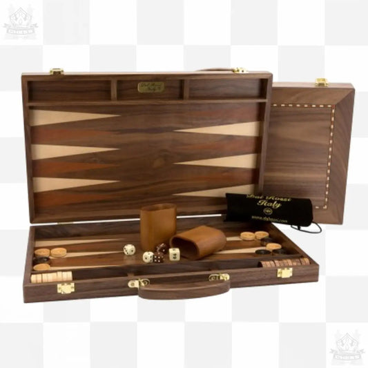 Dal Rossi Walnut Wooden 15" Backgammon Set with PU Leather Handle Dal Rossi