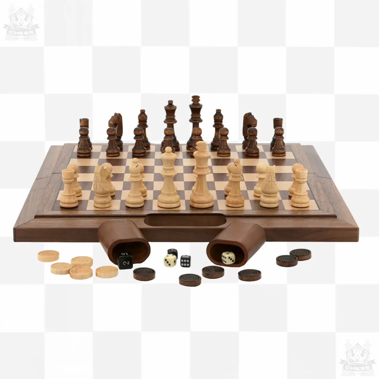 3-in-1 Chess / Checkers / Backgammon Dal Rossi Walnut Folding Set 16 ...
