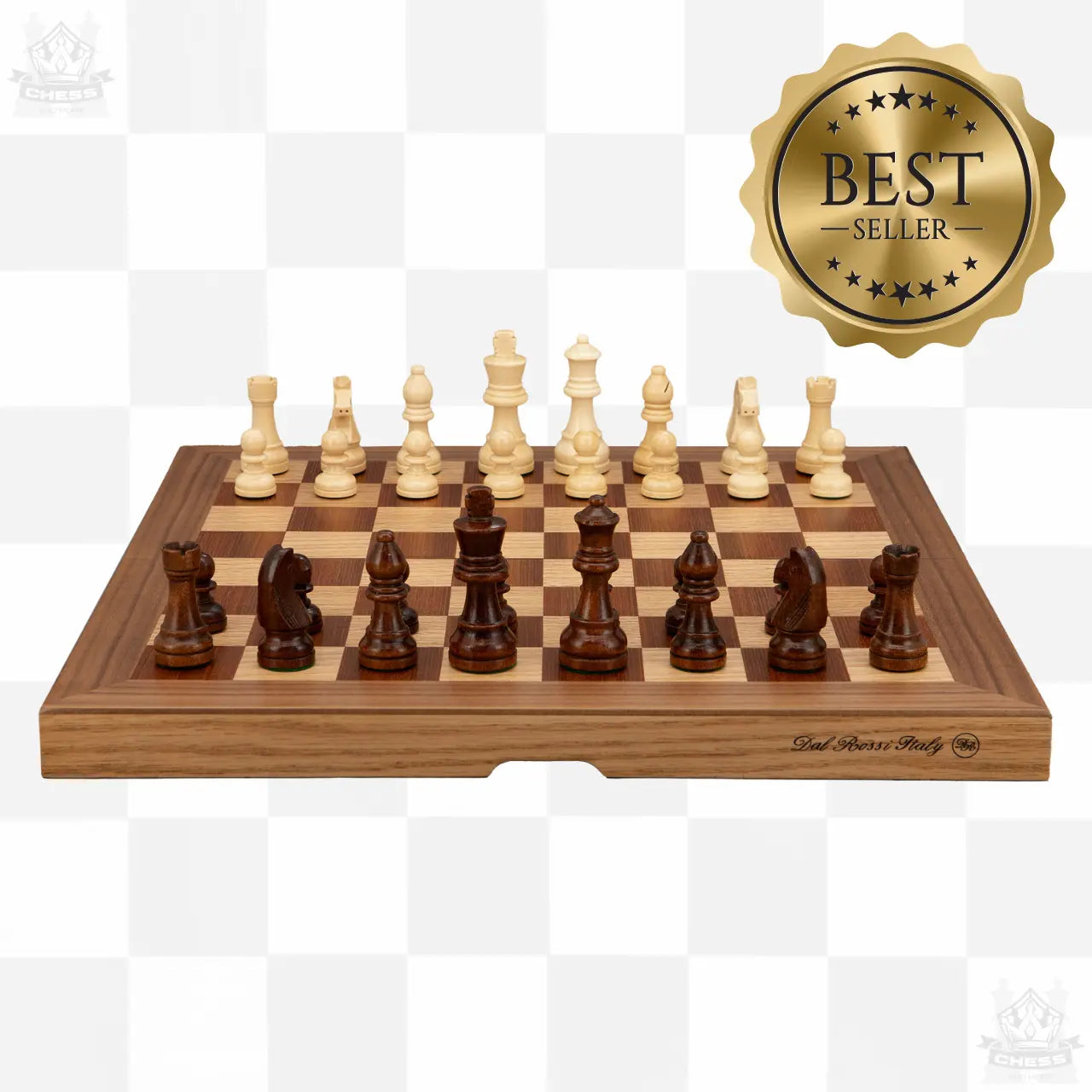 Dal Rossi 38cm Walnut Boxwood Finish Folding Chess Set Dal Rossi