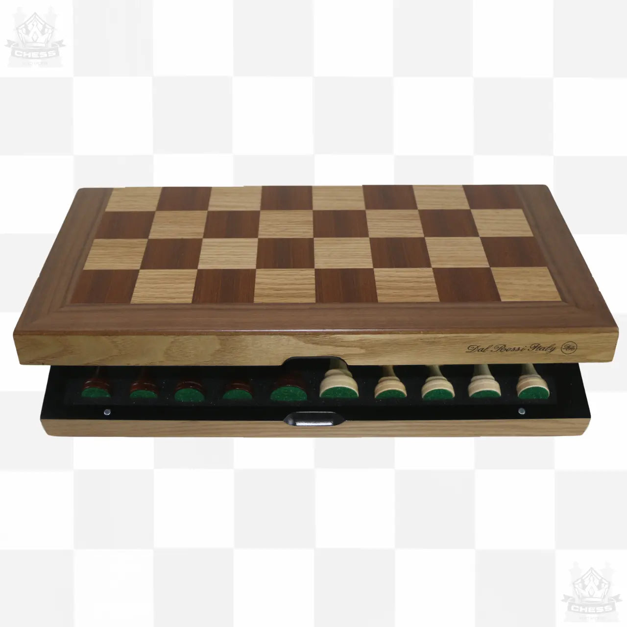 Dal Rossi 38cm Walnut Boxwood Finish Folding Chess Set Dal Rossi