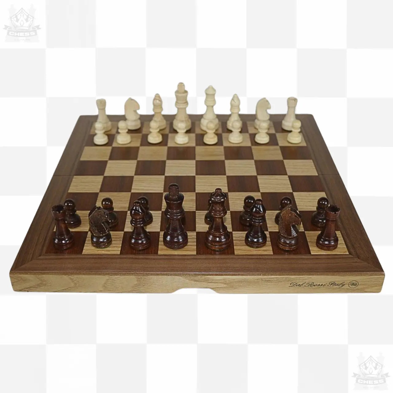 Dal Rossi 38cm Walnut Boxwood Finish Folding Chess Set Dal Rossi