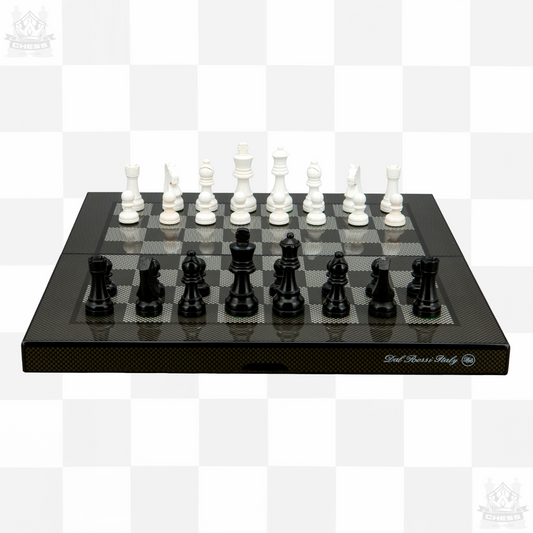 Folding Chess Set 16" / 38cm Carbon Fibre Finish Dal Rossi