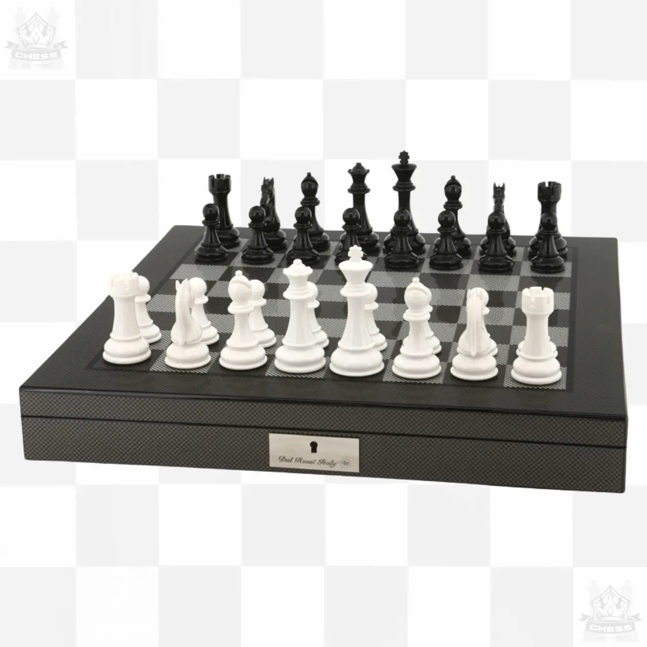 Dal Rossi 50cm Chess Set Carbon Fibre Storage Board and Black / White pieces - Chess And More