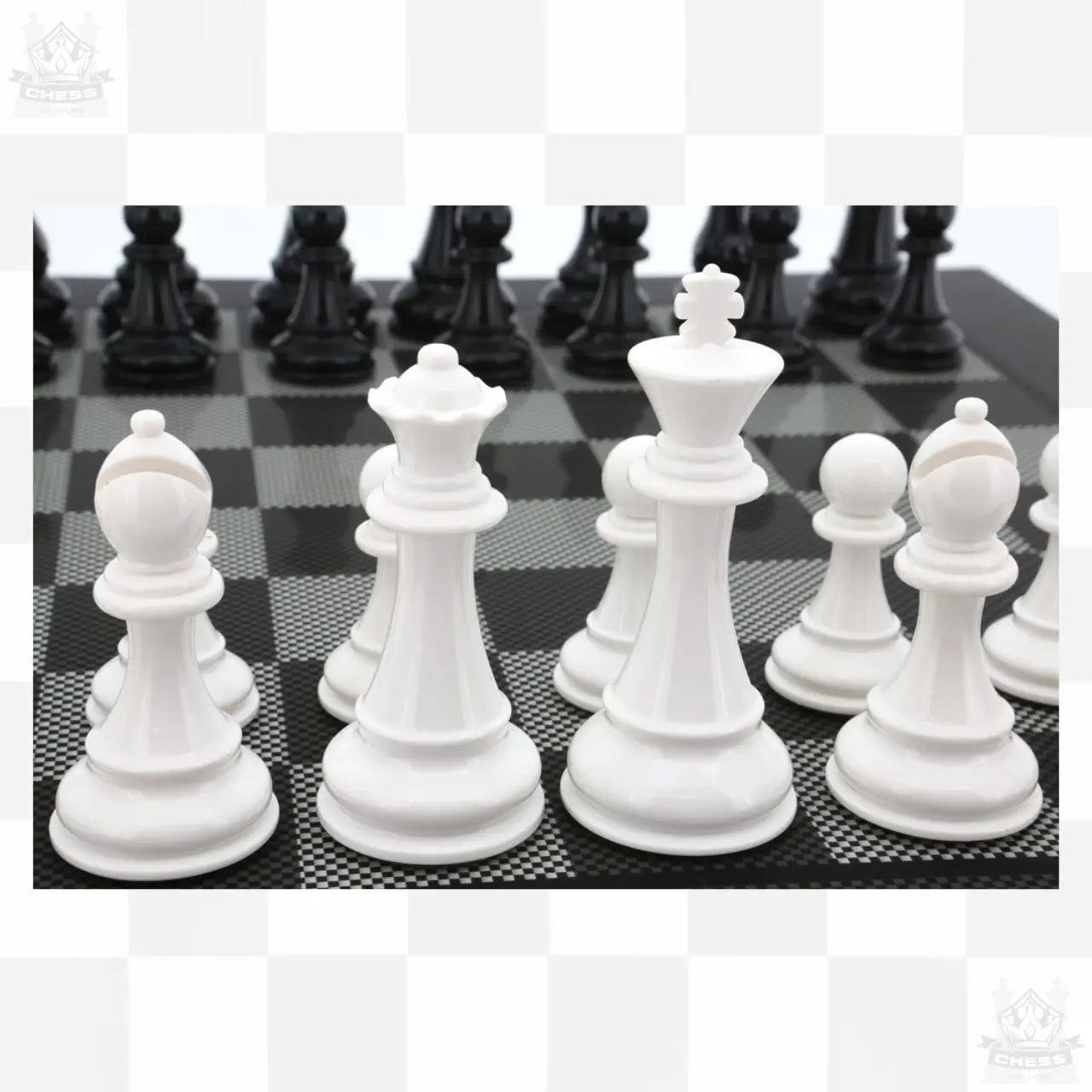 Dal Rossi 50cm Chess Set Carbon Fibre Storage Board and Black / White pieces - Chess And More