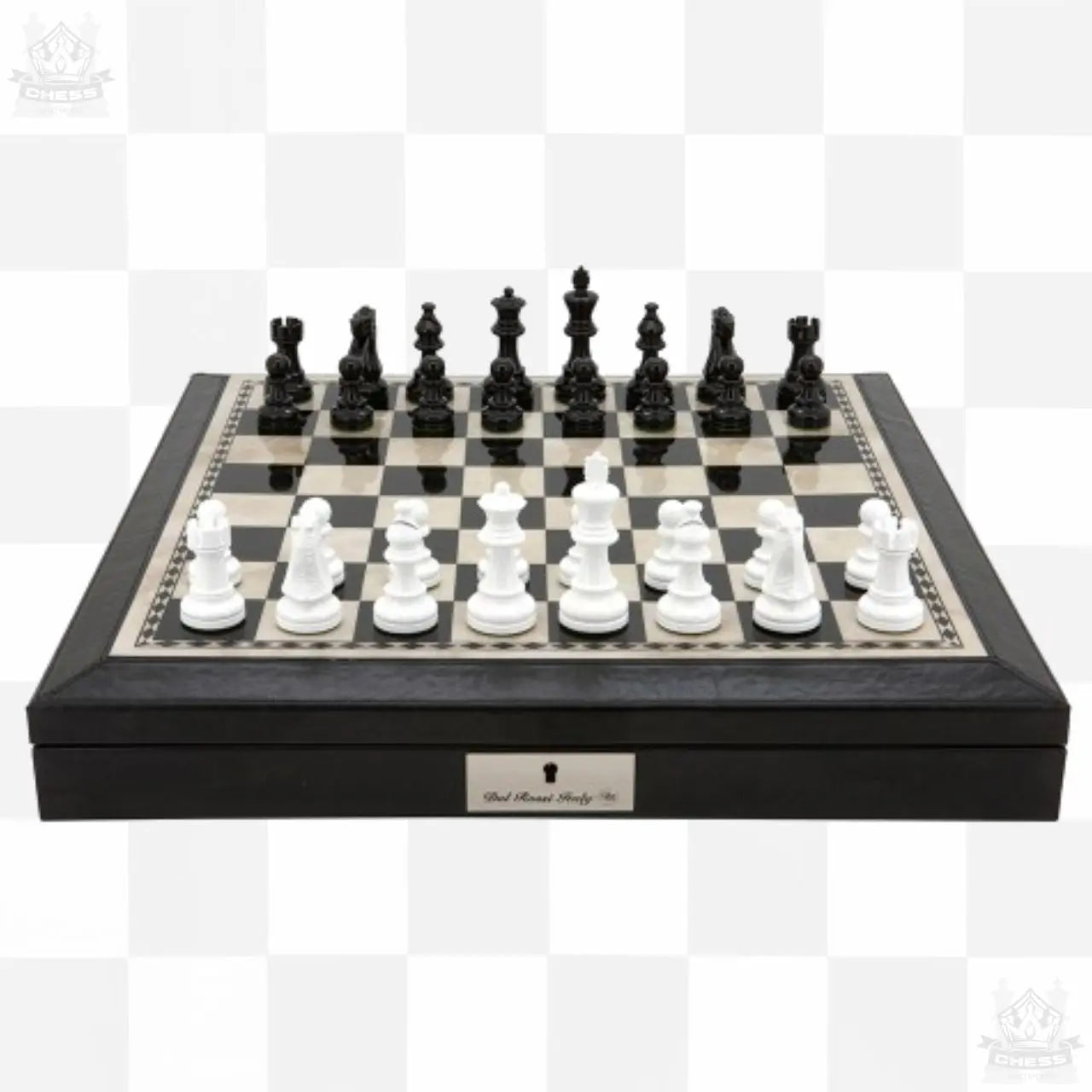 Dal Rossi 45cm Chess Set with Storage Board and 85mm Black & White pieces Dal Rossi