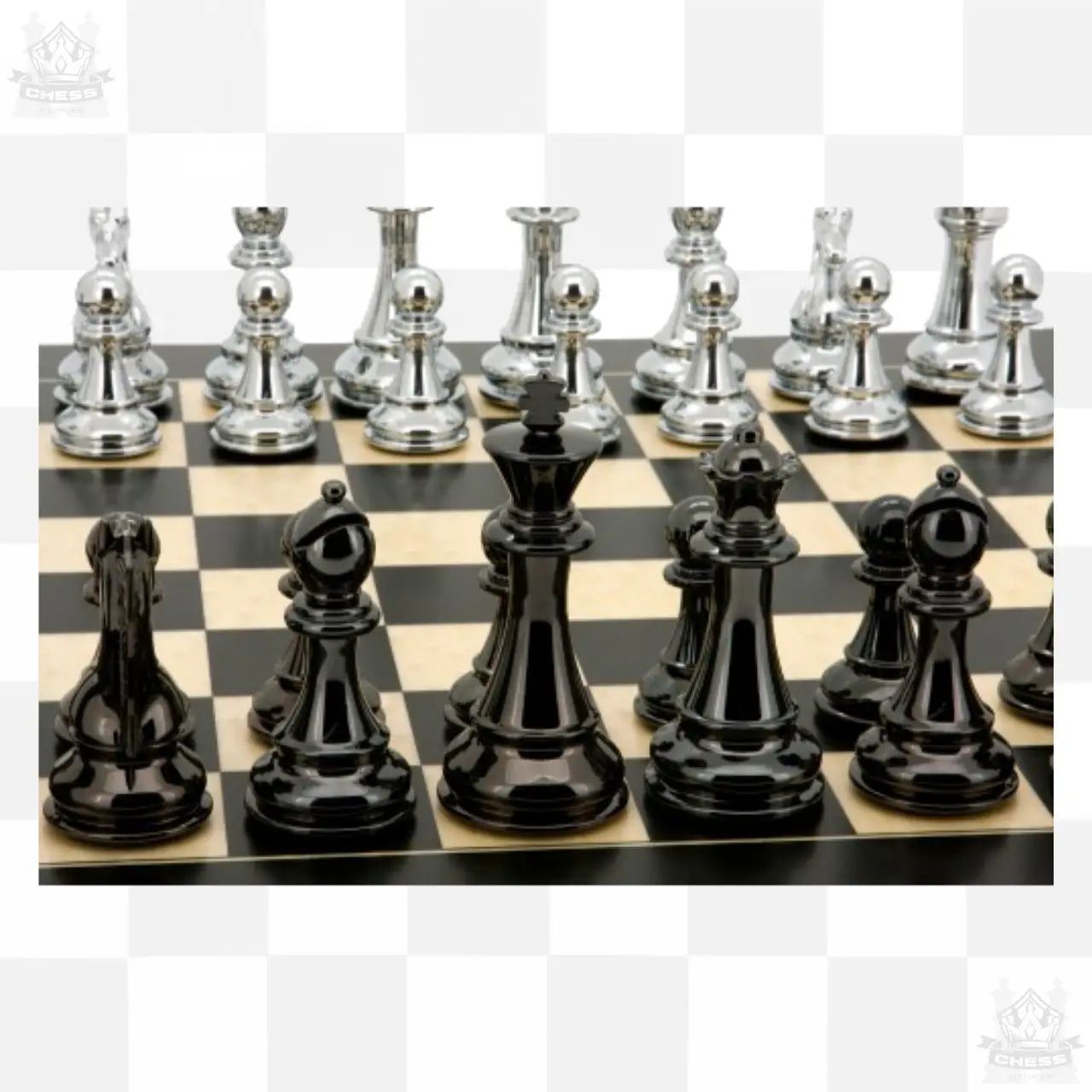 Dal Rossi Chess Pieces 110mm Silver and Black Resin - Chess And More