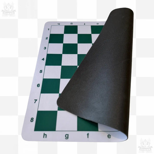 Tournament Chess Set – 50cm Green and White Rubber Mousepad Board & Double Weighted 95mm Chess Pieces - Chess And More mousepad board rollup