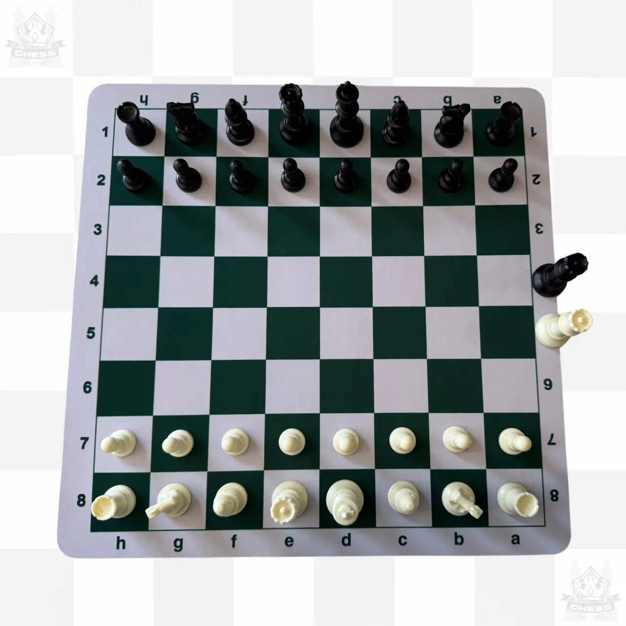 Tournament Chess Set – 50cm Green and White Rubber Mousepad Board & Double Weighted 95mm Chess Pieces - Chess And More