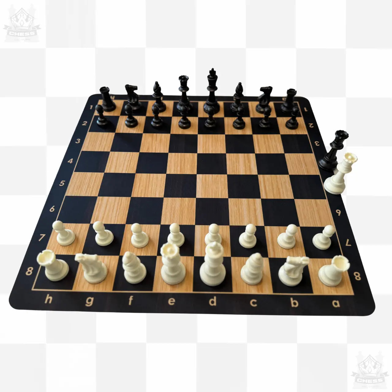 Tournament Chess Set – 50cm Woodgrain Rubber Mousepad Board & Double Weighted 95mm Chess Pieces - Chess And More