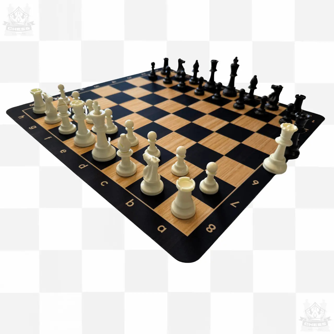 Tournament Chess Set – 50cm Woodgrain Rubber Mousepad Board & Double Weighted 95mm Chess Pieces - Chess And More